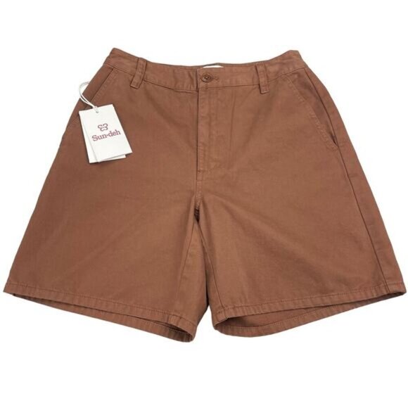 NWT SUNDAY BEST Aritzia Jaden 7" High Waisted Chino Shorts Sz 4 Epicurean Brown - Picture 4 of 9